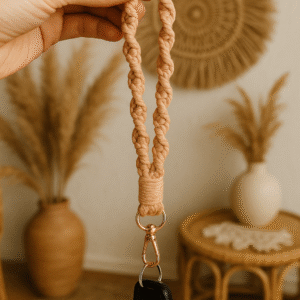 Porte-clés terracotta en macramé