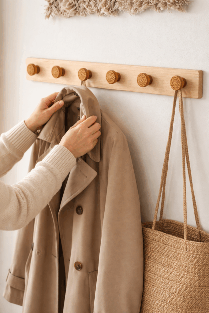 crochet mural boho en bois et rotin