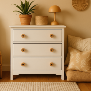 2 poignées d'armoire en bois gravé – Cœur minimaliste