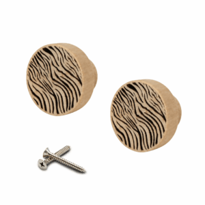 2 boutons d'armoire en bois avec motif zébré