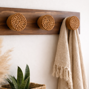Porte-manteau boho avec supports en rotin - Châtaigne