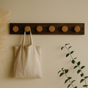 Porte-manteau boho avec supports en rotin - Cacao